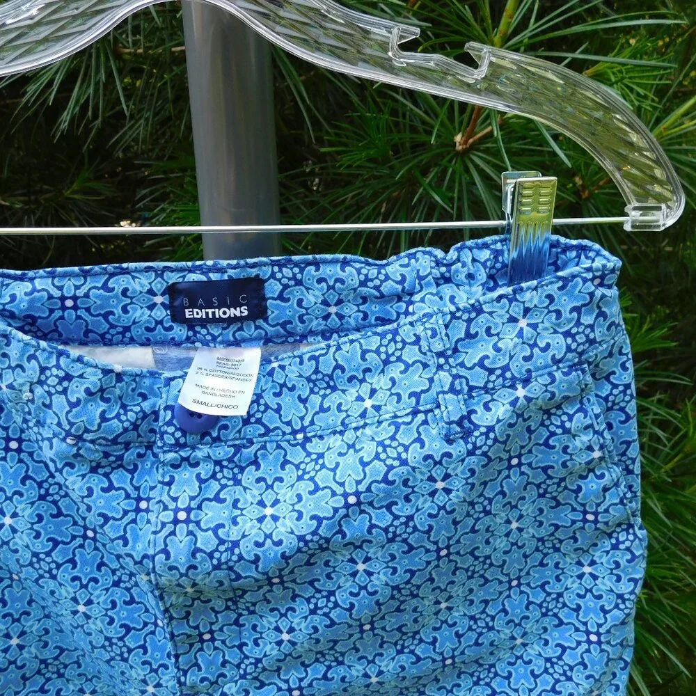 Basic Editions Blue/Teal Stretchy Hi-Rise Shorts with Pockets - Picture 3 of 3